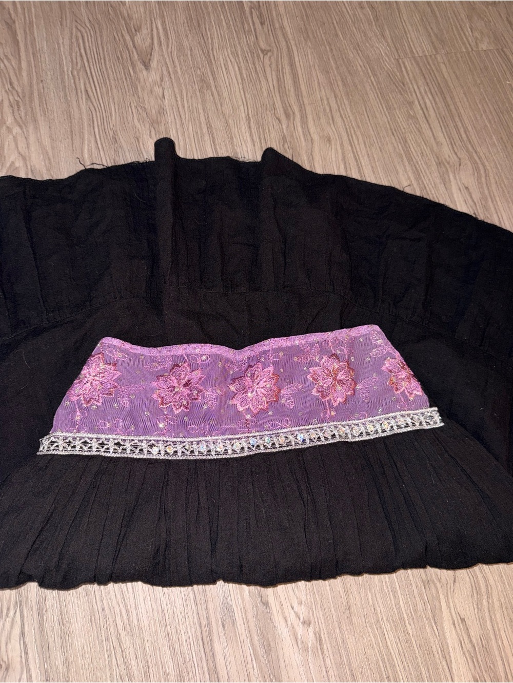 Black Skirt with Purple Embroidered Waistband
